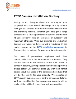 CCTV Camera Installation in Finchley