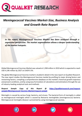 Meningococcal Vaccines Market Size, Share, Demand, Analysis and Forecast Report to 2027