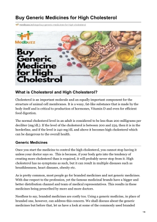 Buy Generic Medicines for High Cholesterol