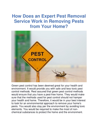 How Does an Expert Pest Removal Service Work in Removing Pests from Your Home?