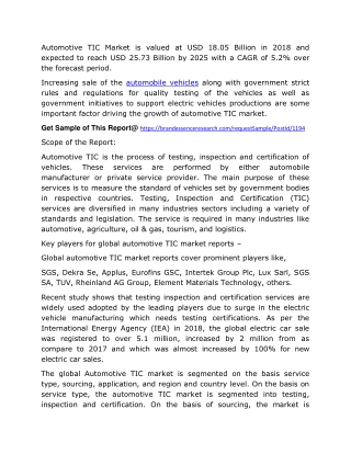 Automotive TIC Market 2020: Global Key Players, Trends, Share, Industry Size, Segmentation, Opportunities, Forecast To 2