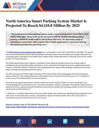 North America Smart Parking System Market Is Projected To Reach $4,110.8 Million By 2025