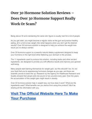 Does Over 30 Hormone Support Really Work Or Scam?