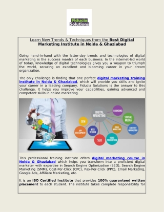 Learn New Trends & Techniques from the Best Digital Marketing Institute in Noida & Ghaziabad