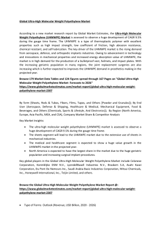 Global Ultra-High Molecular Weight Polyethylene Market Size, Trends & Analysis with COVID-19 Impact - Forecasts to 2026