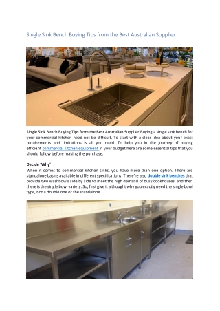 Single Sink Bench Buying Tips from the Best Australian Supplier