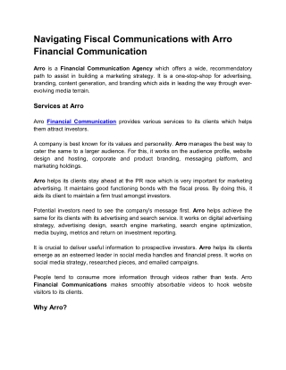 Navigating Fiscal Communications with Arro Financial Communication