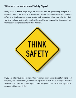 What are the varieties of Safety Signs?