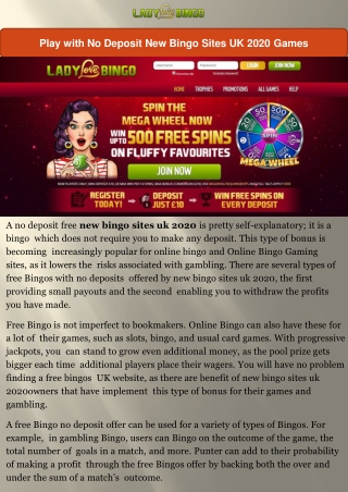 Play with No Deposit New Bingo Sites UK 2020 Games