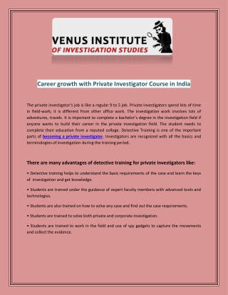 Career Growth With Private Investigator Course in India