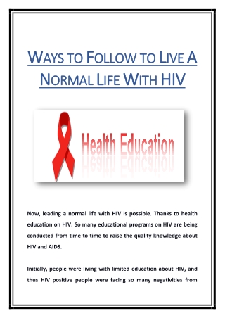WAYS TO FOLLOW TO LIVE A NORMAL LIFE WITH HIV