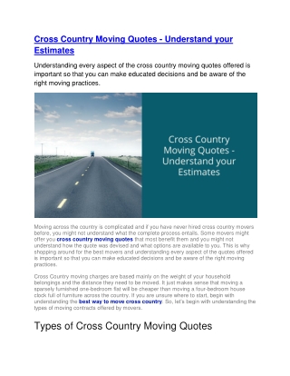 Cross Country Moving Quotes - Understand your Estimates