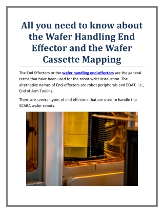 All you need to know about the Wafer Handling End Effector and the Wafer Cassette Mapping