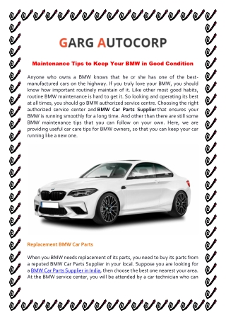 Maintenance Tips to Keep Your BMW in Good Condition