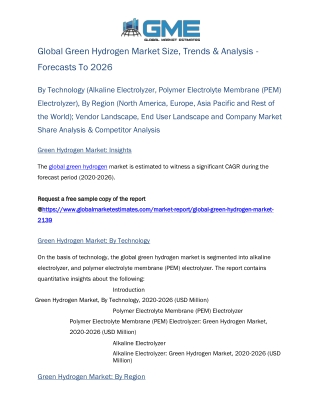 Global Green Hydrogen Market Size, Trends & Analysis - Forecasts To 2026