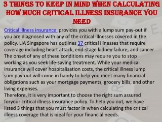 3 Things to Keep in Mind When Calculating How Much Critical Illness Insurance You Need