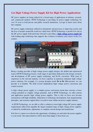 Get High Voltage Power Supply Kit for High Power Applications