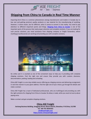 Shipping from china to canada in real time manner