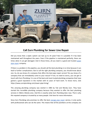 Call Zurn Plumbing for Sewer Line Repair