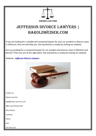 Jefferson Divorce Lawyers | HaroLDweiser.com