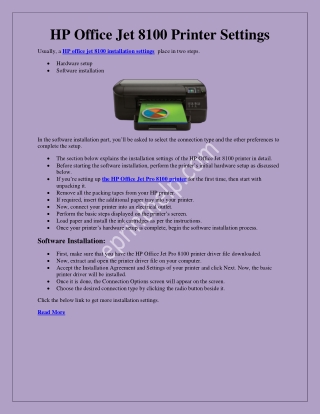 HP Office Jet 8100 Installation Settings