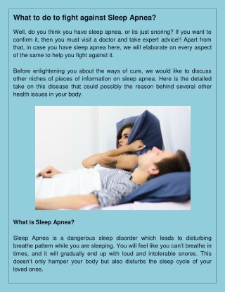 What to do to fight against Sleep Apnea?