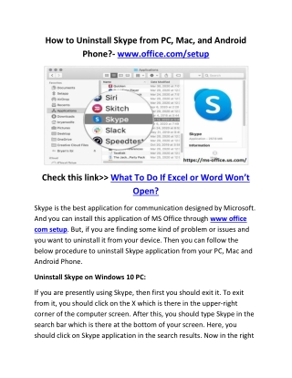 How to Uninstall Skype from PC, Mac, and Android Phone?- www.office.com/setup