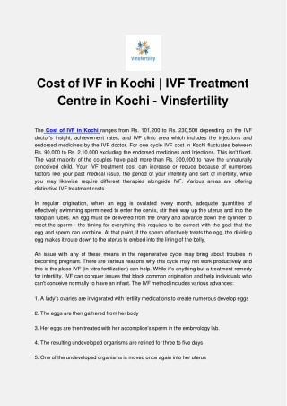 Cost of IVF in Kochi | IVF Treatment Centre in Kochi - Vinsfertility