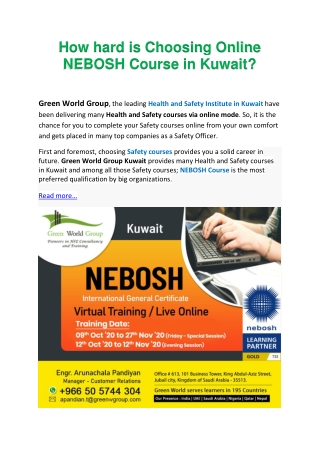 How hard is Choosing Online NEBOSH Course in Kuwait?