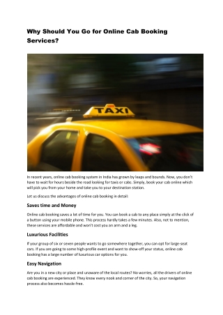 Why Should You Go for Online Cab Booking Services?