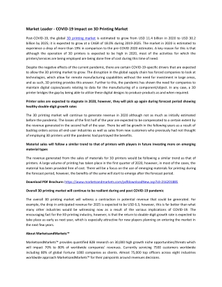 COVID-19 Impact on 3D Printing Market by Offering  | COVID-19 Impact Analysis | MarketsandMarkets