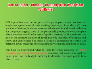 How to select a cleaning company, that won’t make you regret