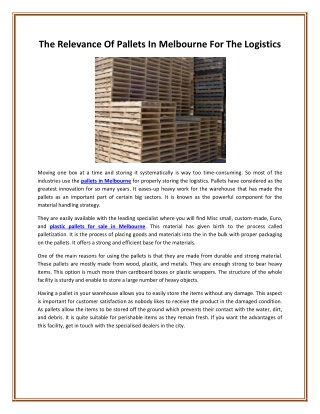 The Relevance Of Pallets In Melbourne For The Logistics