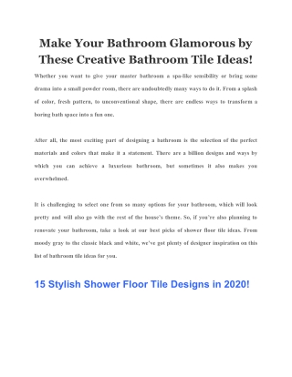 Make Your Bathroom Glamorous by These Creative Bathroom Tile Ideas!