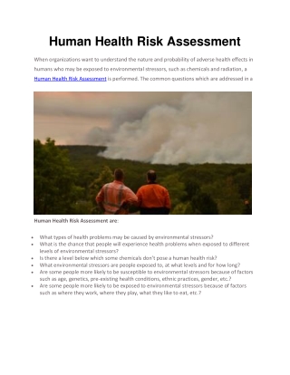 Human Health Risk Assessment USA and Canada
