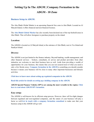 Setting Up In The ADGM | Company Formation in the ADGM - 10 Zone