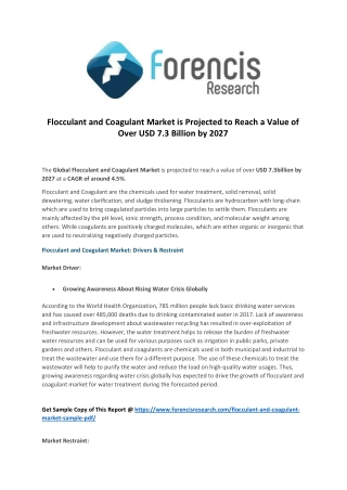 Flocculant and coagulant market is projected to reach a value of over usd 7.3 billion by 2027