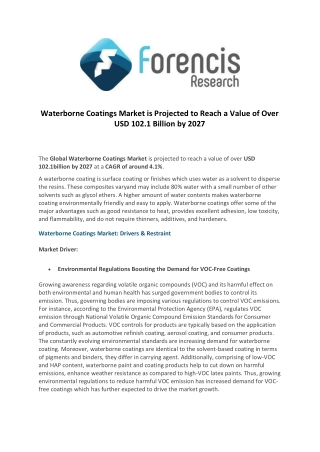 Waterborne coatings market is projected to reach a value of over usd 102.1 billion by 2027