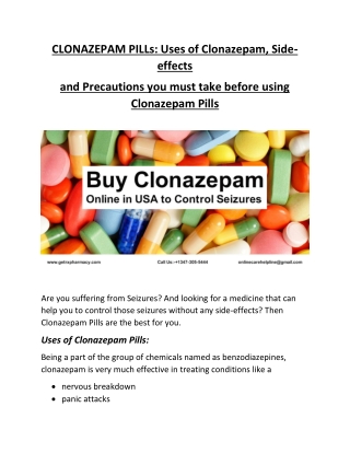 Are you suffering from Seizures? Clonazepam Pills: Uses, Side-effects and Precautions