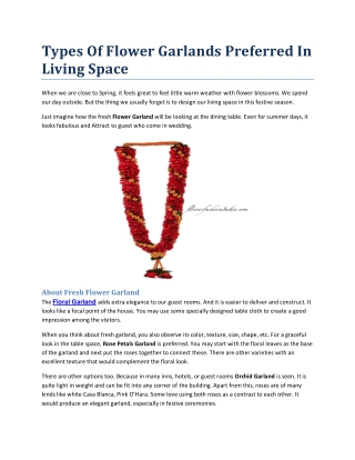 Types Of Flower Garlands Preferred In Living Space