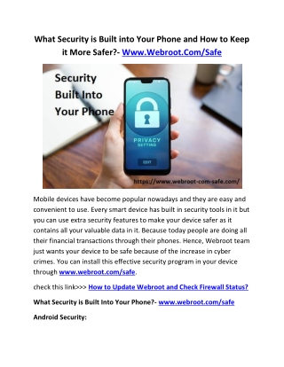 What Security is Built into Your Phone and How to Keep it More Safer?- Www.Webroot.Com/Safe