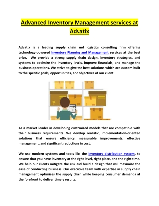 Advanced Inventory Management services at Advatix