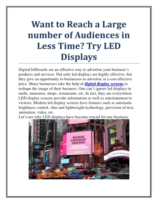 Want to Reach a Large number of Audiences in Less Time? Try LED Displays