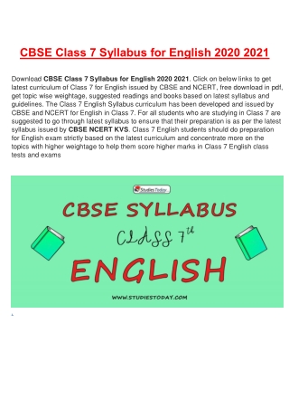 CBSE Syllabus for Class 7 English Revised for 2020-21| Download in PDF