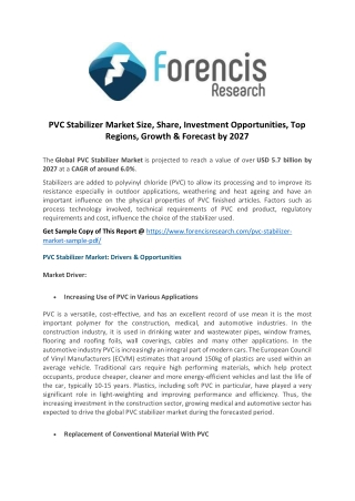 Pvc stabilizer market size, share, investment opportunities, top regions, growth &amp; forecast by 2027