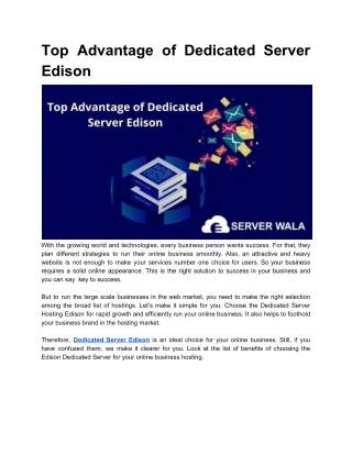 Top Advantage of Dedicated Server Edison