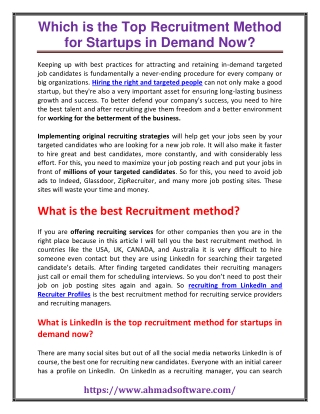 Which is the top recruitment method for startups in demand now