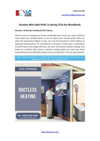 Ductless Mini-Split HVAC in Spring TX & the Woodlands | KAC Express