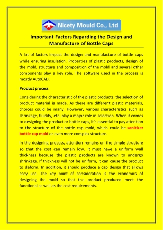 Important Factors Regarding the Design and Manufacture of Bottle Caps