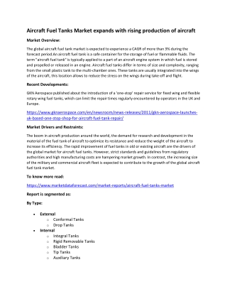 Aircraft Fuel Tanks Market | Industry Trends Growth Report 2020-2025